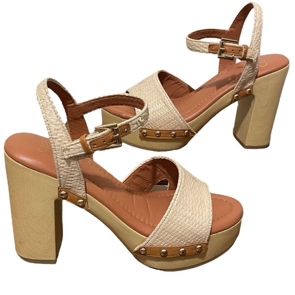 Anthropologie Sarto Wally Platform Leather Heels Cream Tan Size 8